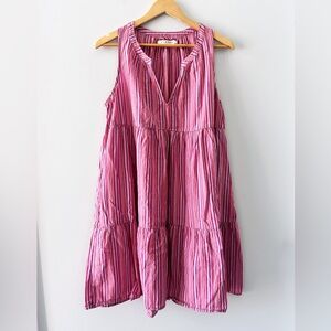 Xirena Tiered Cotton Dress Pink Stripe Women's Large Sleeveless
